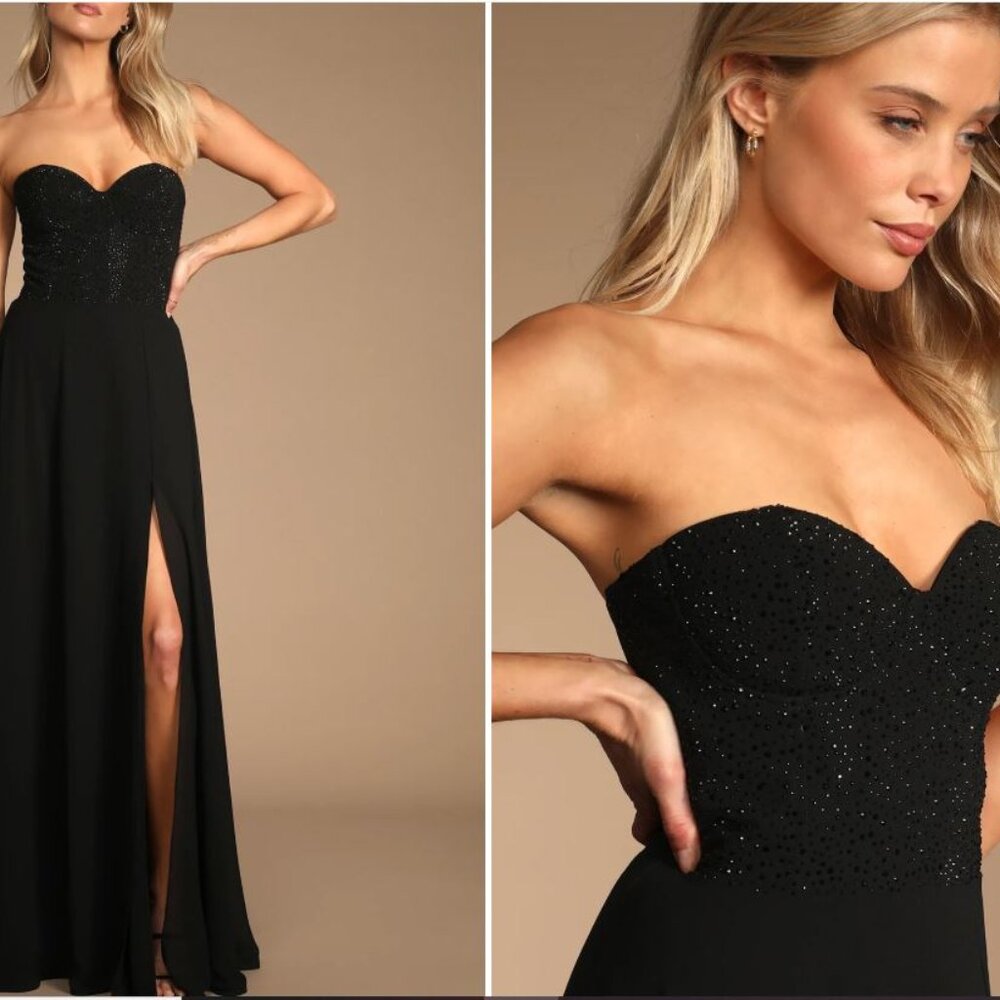 Remember This Moment Black Rhinestone Strapless Maxi Dress